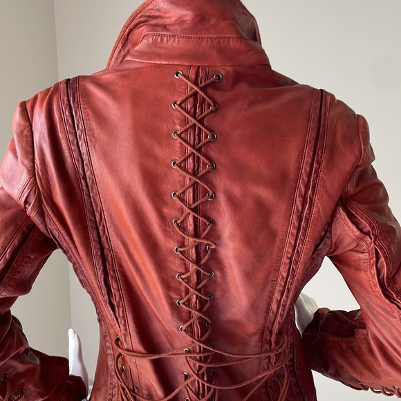 Tru culture:Decadent Cognac Corset Distressed Leather Jacket Size S. - Picture 11 of 16